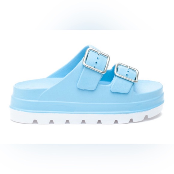J/Slides SIMPLY B Sky Blue EVA Platform Light Blue - Silver Buckles Size 8 NIB - Picture 4 of 14